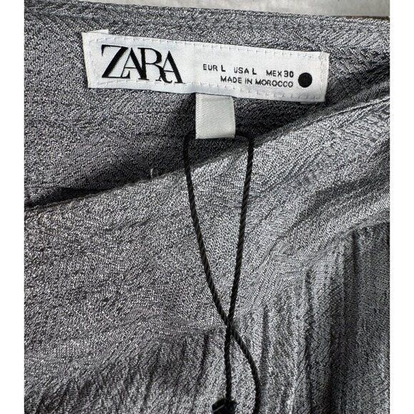 Zara womens relaxed crinkle wrap waist pants grey lagen look sz L - Picture 2 of 7